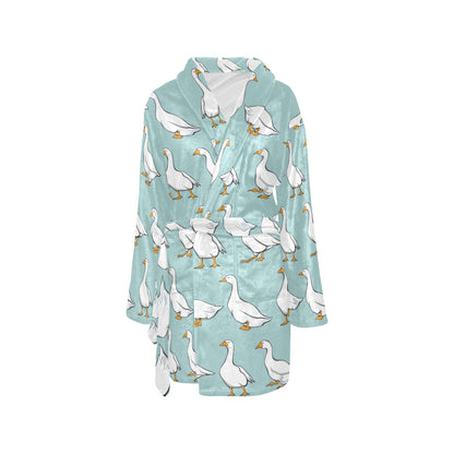 Goose Pattern Print Design 02 Women's Fleece Robe
