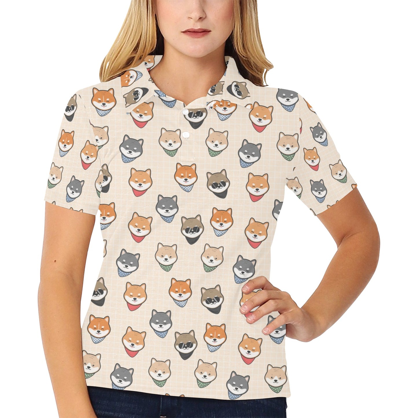 Shiba Inu Print Design LKS3010 Women's Polo Shirt