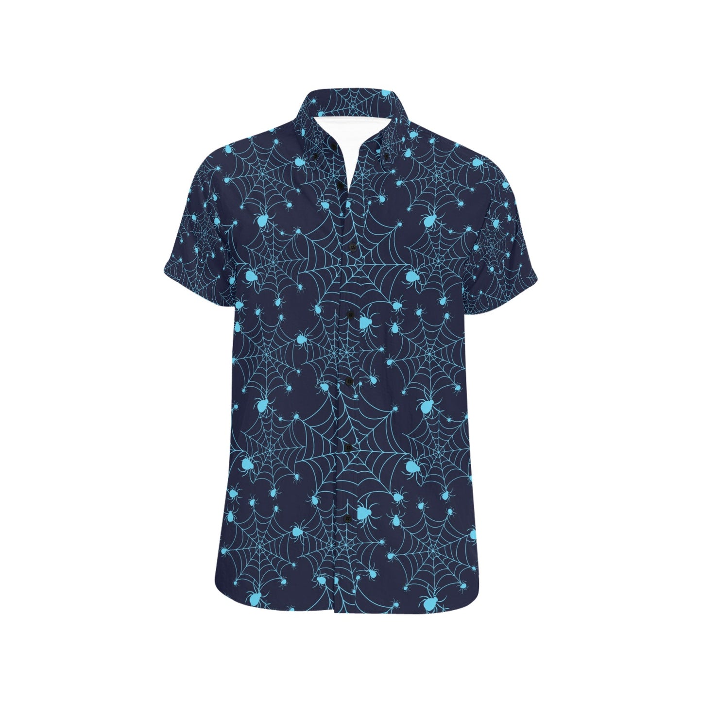 Spider Web Blue Print Design LKS304 Men Short Sleeve Button Up Shirt