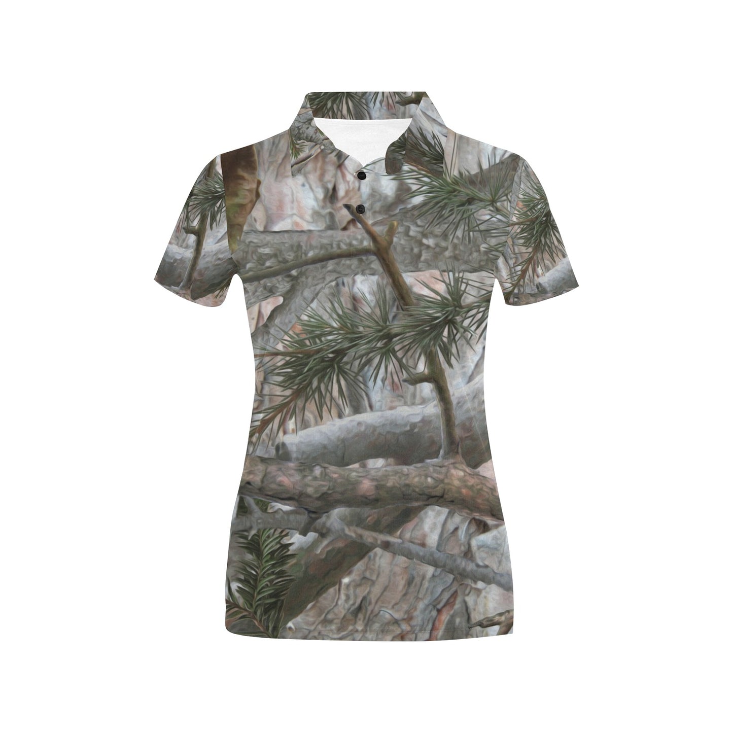Camo Realistic Tree Forest Pattern Women's Polo Shirt