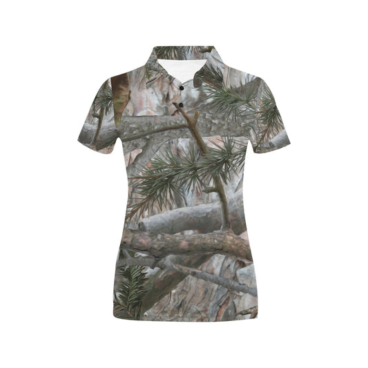 Camo Realistic Tree Forest Pattern Women's Polo Shirt