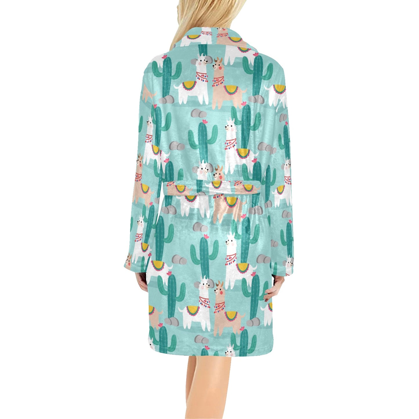 Llama Cactus Pattern Print Design 08 Women's Fleece Robe