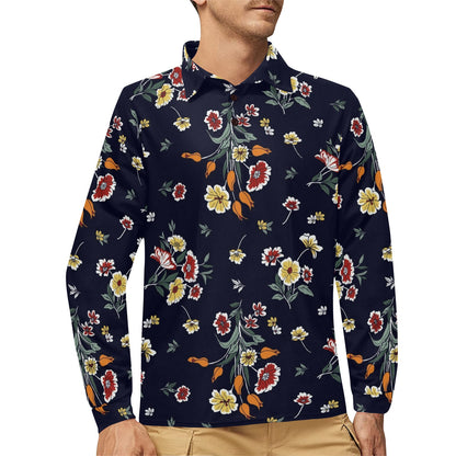 Summer Floral Pattern Print Design SF01 Long Sleeve Polo Shirt For Men's