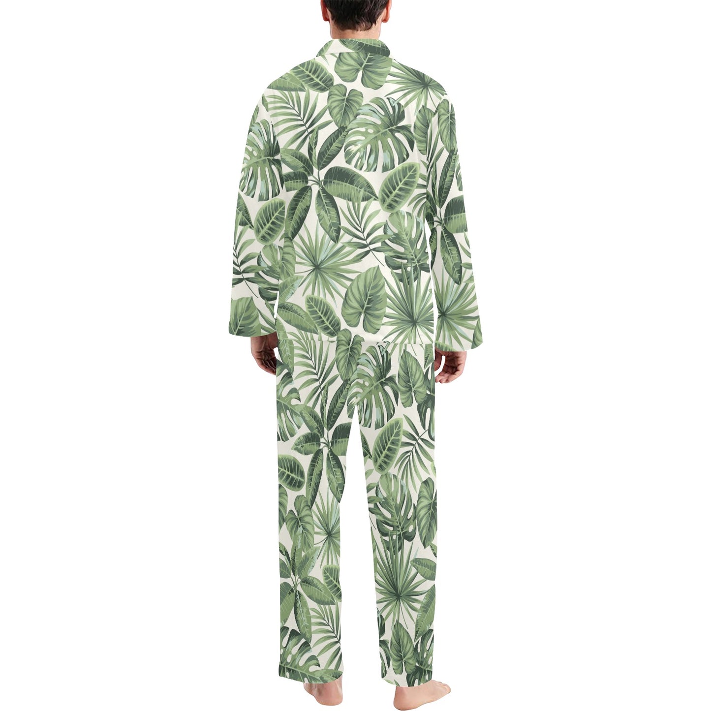 Palm Leaves Pattern Print Design PL014 Men's Long Pajama Set