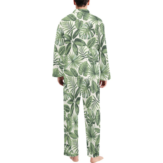 Palm Leaves Pattern Print Design PL014 Men's Long Pajama Set