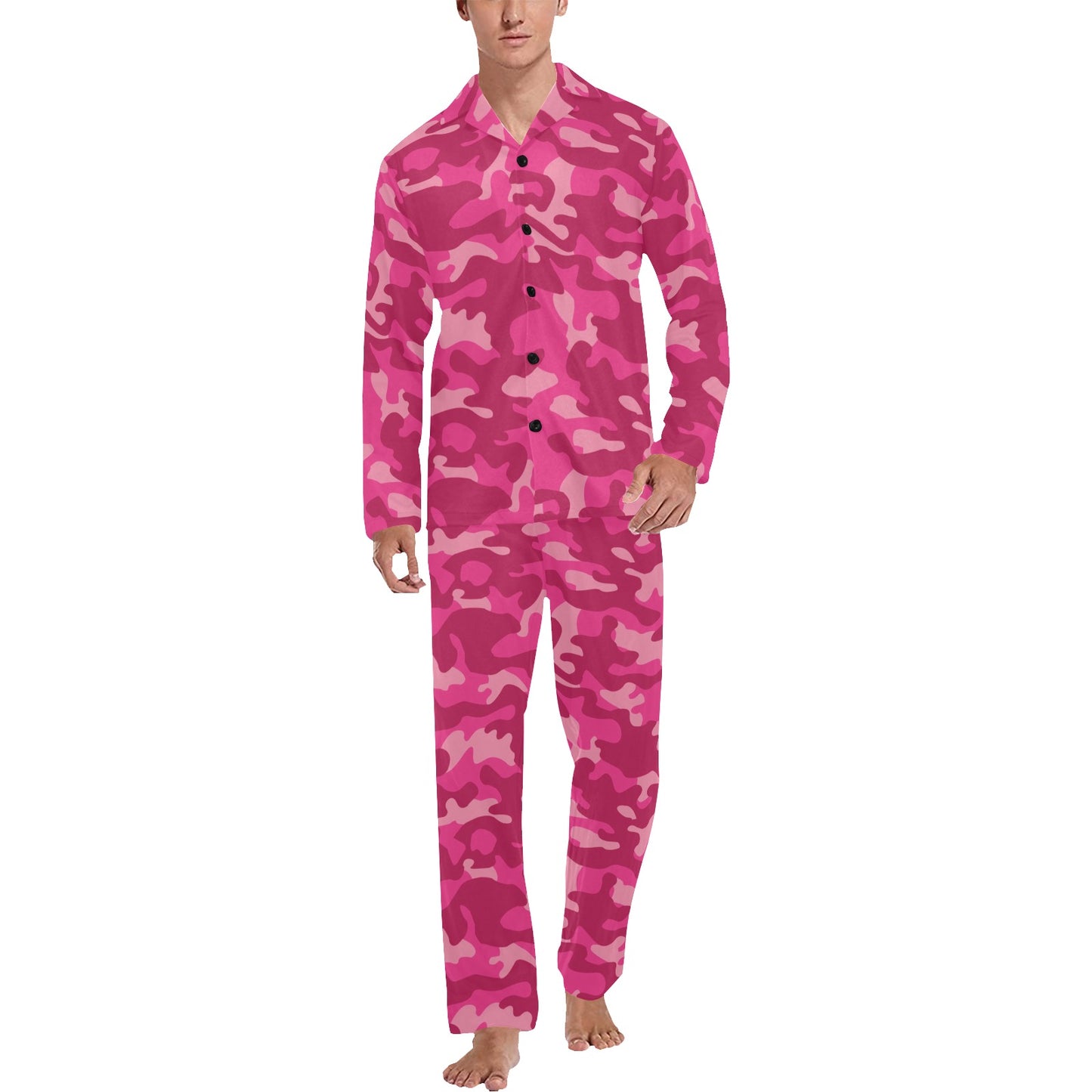 Camo Pink Pattern Print Design 01 Men's Long Pajama Set