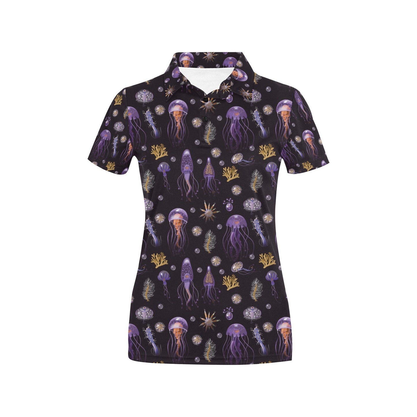 Seaweed With Jelly Fish Print Design LKS305 Women's Polo Shirt