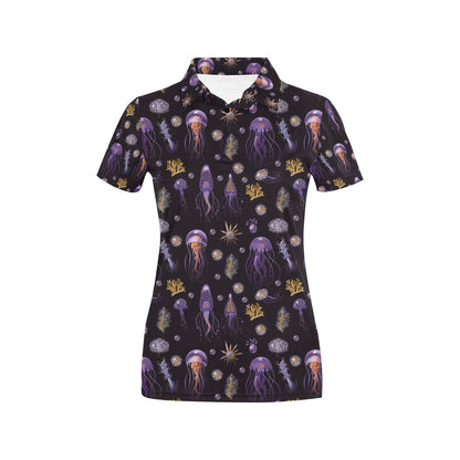 Seaweed With Jelly Fish Print Design LKS305 Women's Polo Shirt