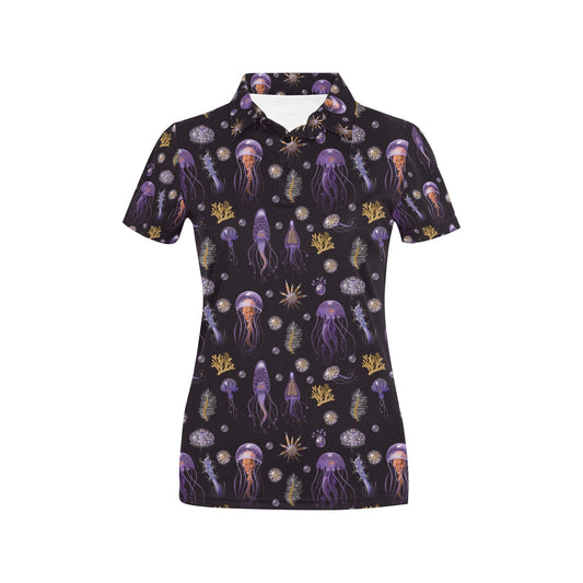 Seaweed With Jelly Fish Print Design LKS305 Women's Polo Shirt