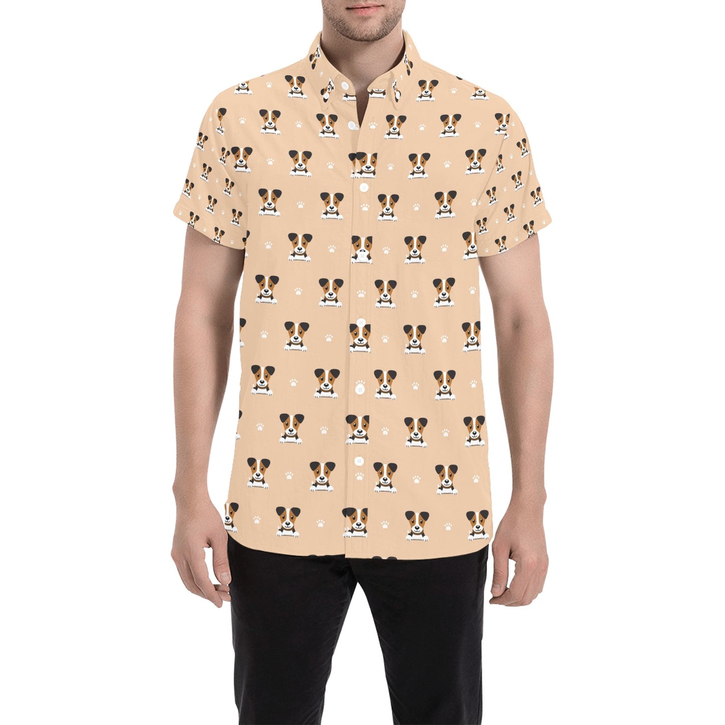 Russell Terriers Print Design LKS3011 Men Short Sleeve Button Up Shirt