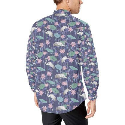 Water Lily Print Design LKS306 Men's Long Sleeve Dress Shirt