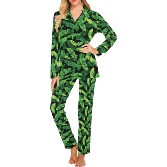 Banana Leaf Pattern Print Design 02 Women's Long Pajama Set