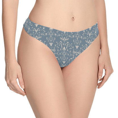 Damask Elegant Teal Print Pattern Women's Thongs