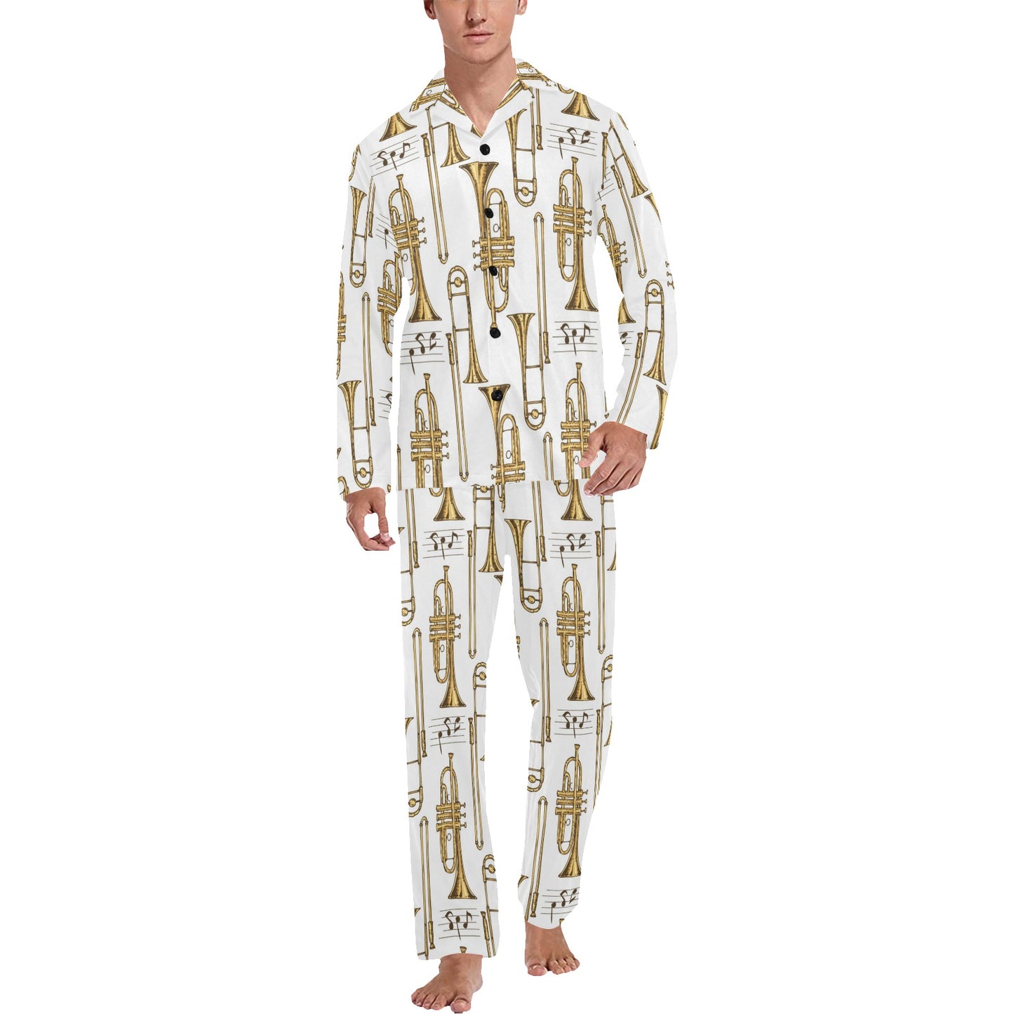Trombone Pattern Print Design 04 Men's Long Pajama Set