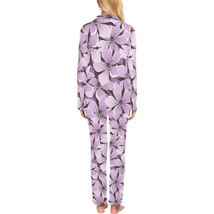 Lilac Pattern Print Design 01 Women's Long Pajama Set