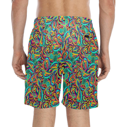 Psychedelic Trippy Floral Design Men's Swim Trunks Beach Shorts