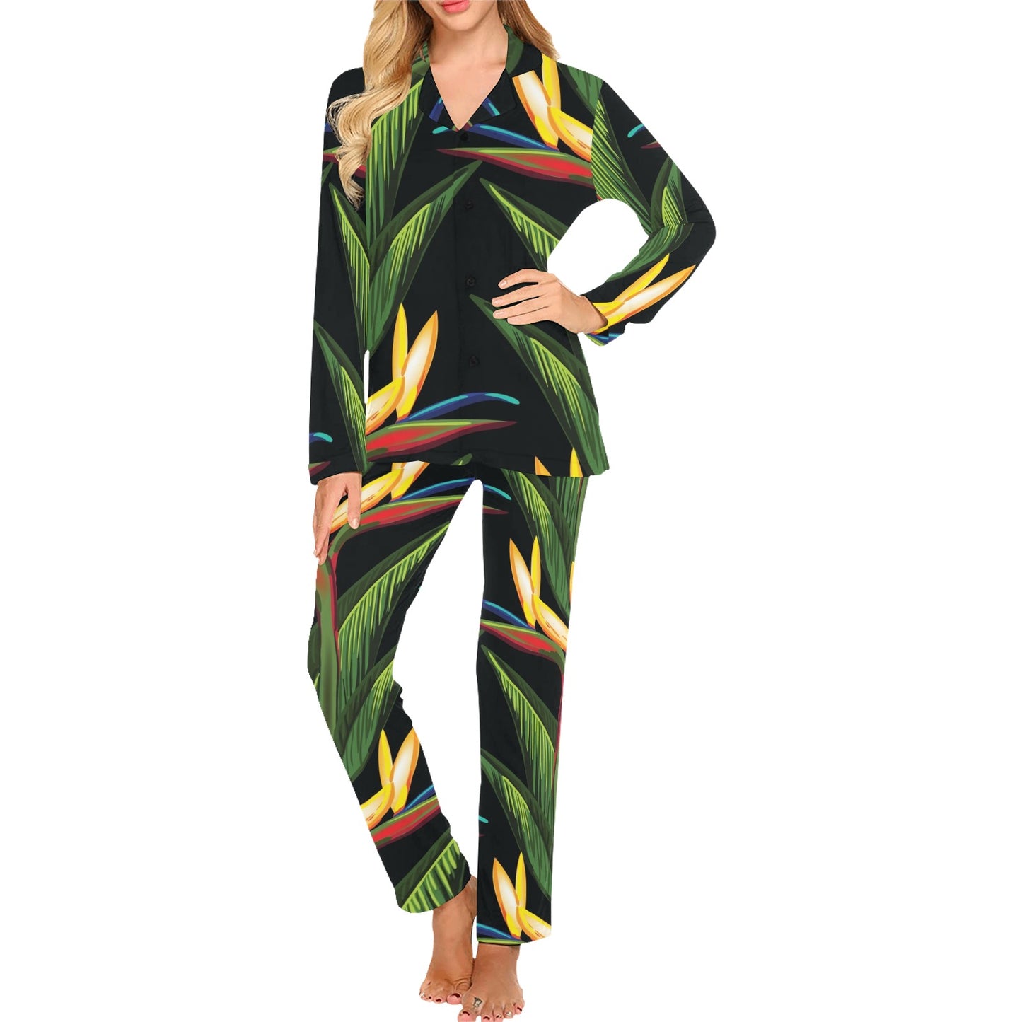 Bird Of Paradise Pattern Print Design BOP012 Women's Long Pajama Set