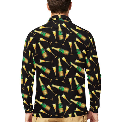 Champagne Pattern Print Design 02 Long Sleeve Polo Shirt For Men's