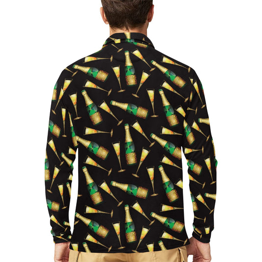 Champagne Pattern Print Design 02 Long Sleeve Polo Shirt For Men's