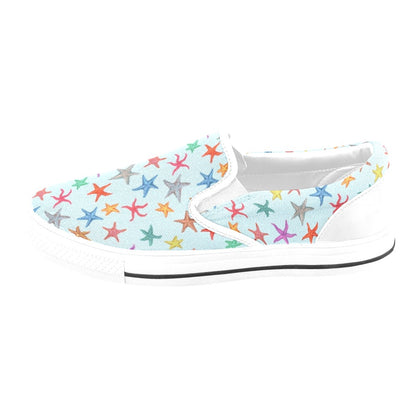 Starfish Print Design LKS402 White Slip Ons Canvas Women's Shoes