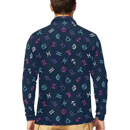 Constellation Pattern Print Design 04 Long Sleeve Polo Shirt For Men's