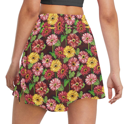 Daisy Gerbera Print Pattern 17" Golf & Pickleball Skort with Pockets