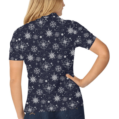 Nautical Sky Design Themed Print Women's Polo Shirt