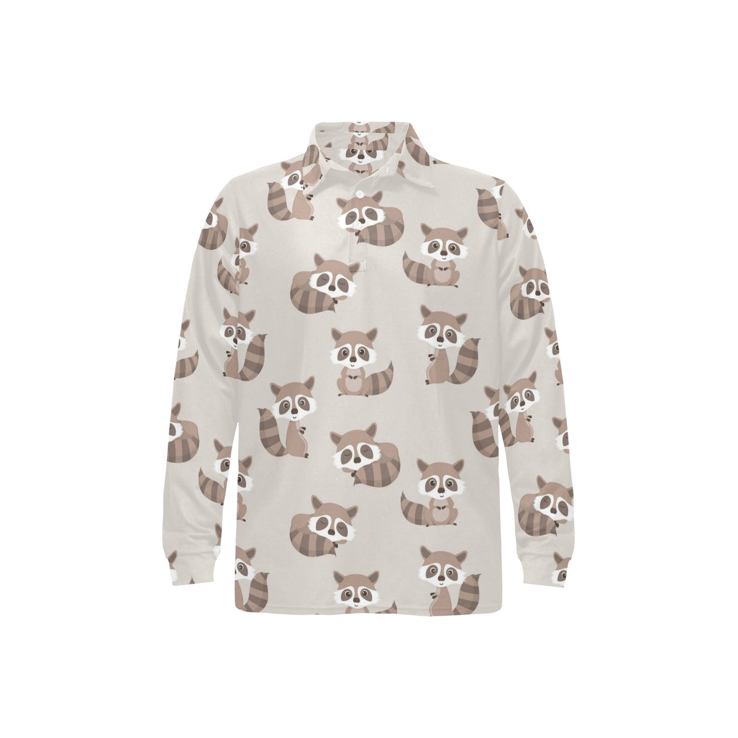 Raccoon Pattern Print Design A05 Long Sleeve Polo Shirt For Men's