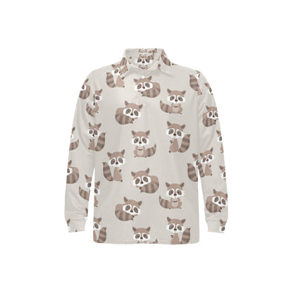 Raccoon Pattern Print Design A05 Long Sleeve Polo Shirt For Men's