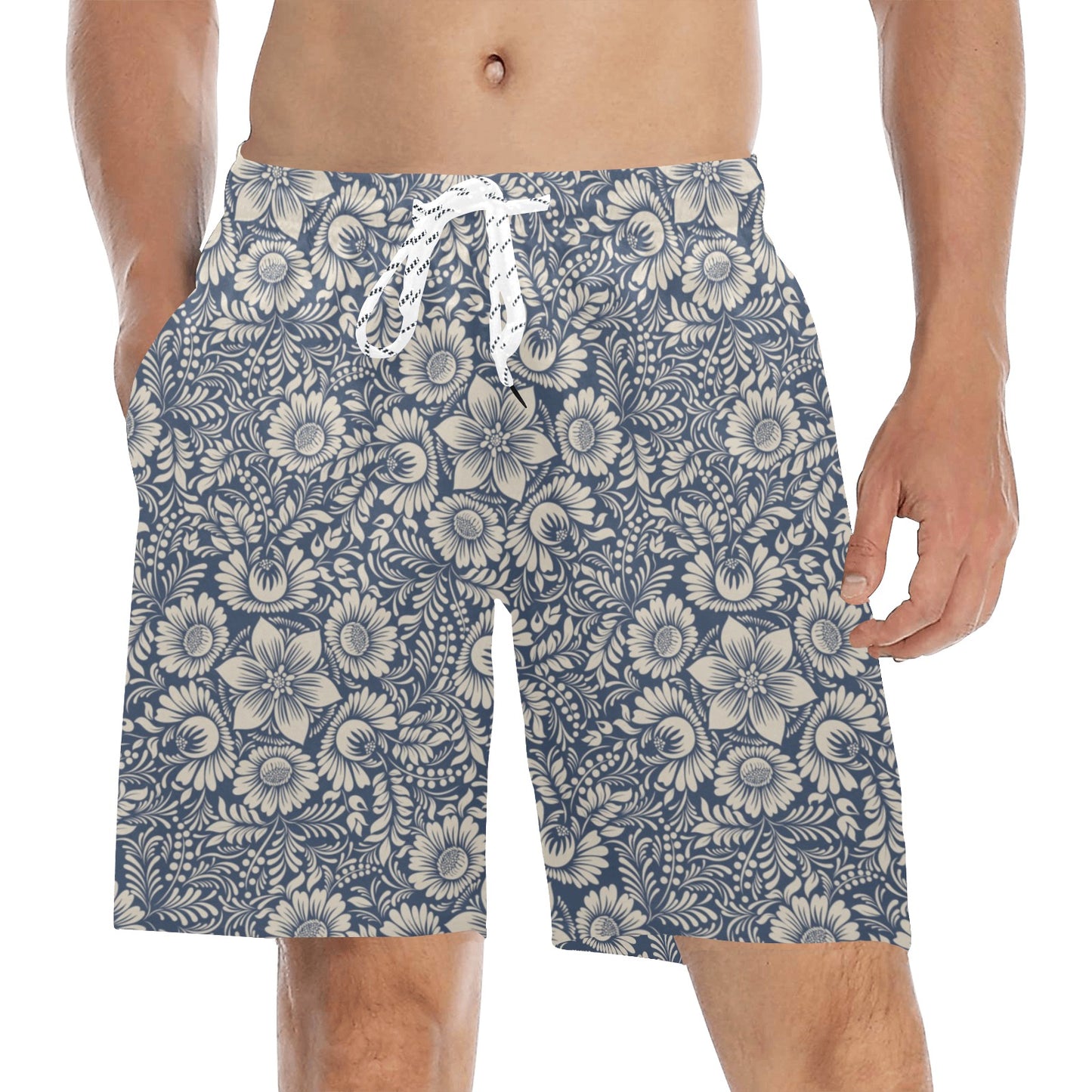 Elegant Floral Print Pattern Men's Swim Trunks Beach Shorts