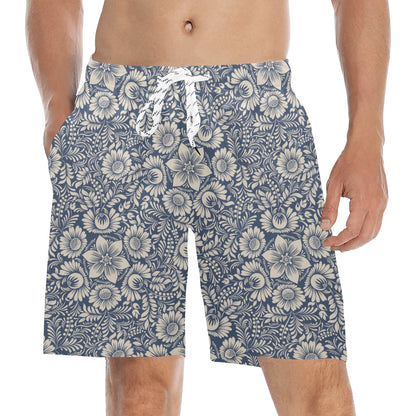 Elegant Floral Print Pattern Men's Swim Trunks Beach Shorts