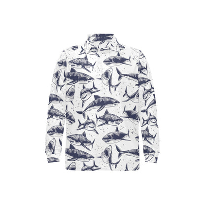 Great White Shark Pattern Print Design 02 Long Sleeve Polo Shirt For Men's
