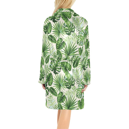 Palm Leaf Pattern Print Design A01 Women's Fleece Robe