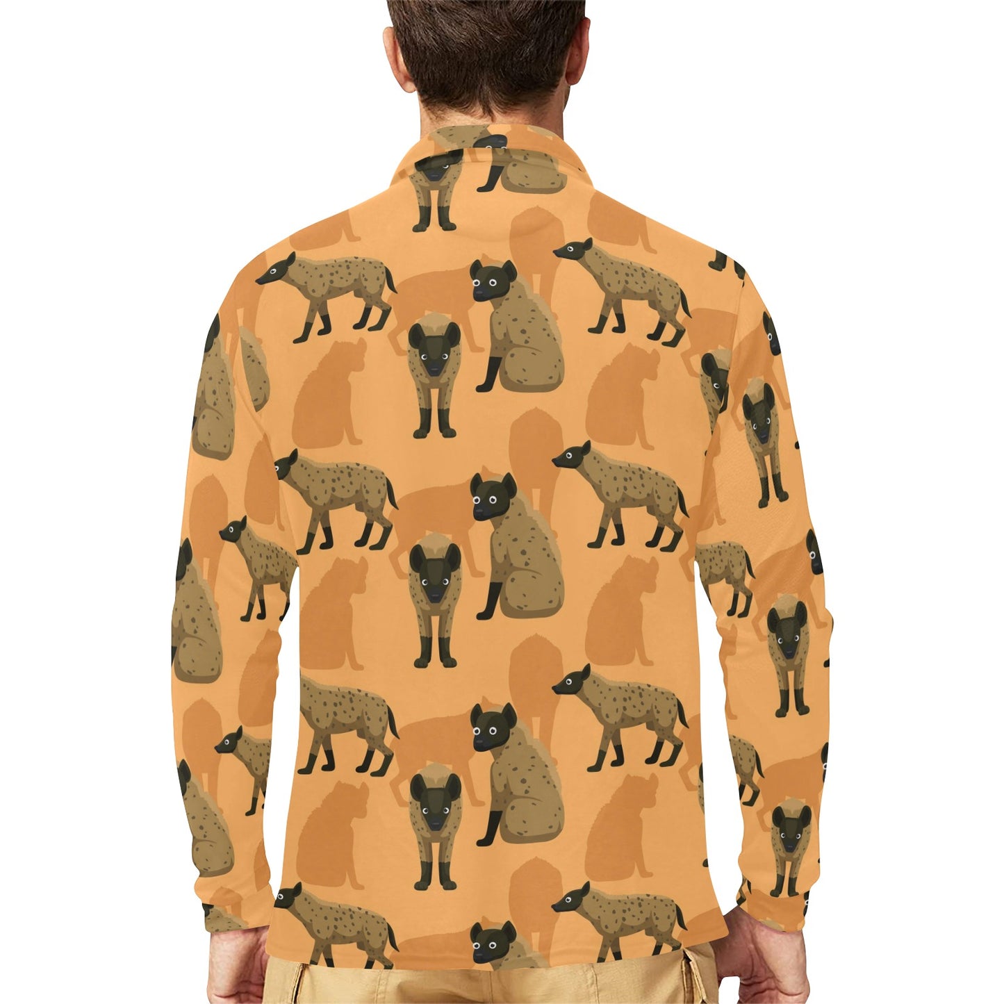 Hyena Pattern Print Design 01 Long Sleeve Polo Shirt For Men's