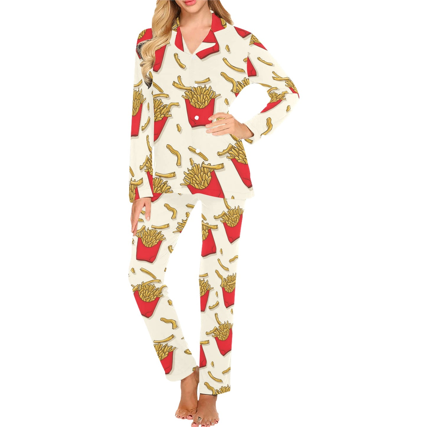 French Fried Pattern Print Design 01 Women's Long Pajama Set
