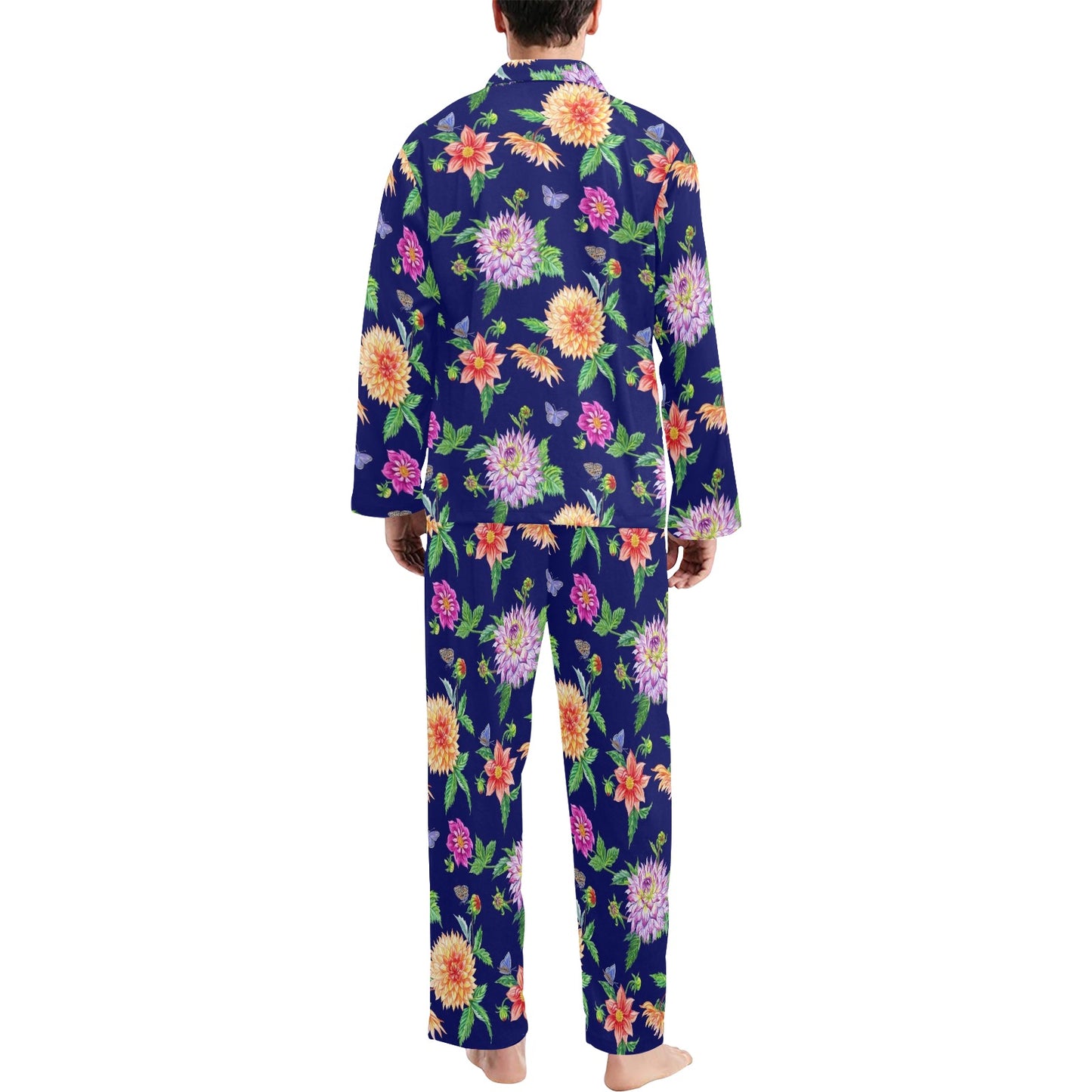 Dahlia Pattern Print Design DH010 Men's Long Pajama Set