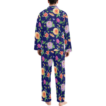 Dahlia Pattern Print Design DH010 Men's Long Pajama Set