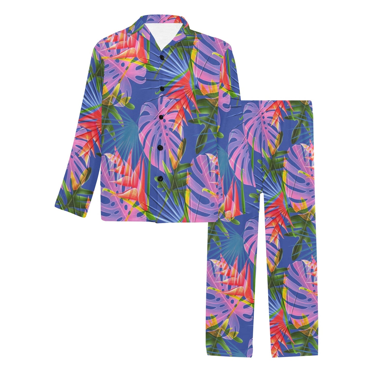 Tropical Flower Pattern Print Design TF025 Men's Long Pajama Set