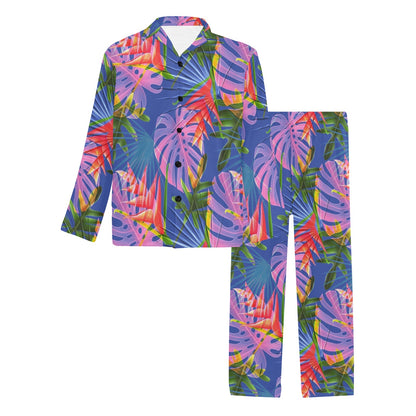 Tropical Flower Pattern Print Design TF025 Men's Long Pajama Set