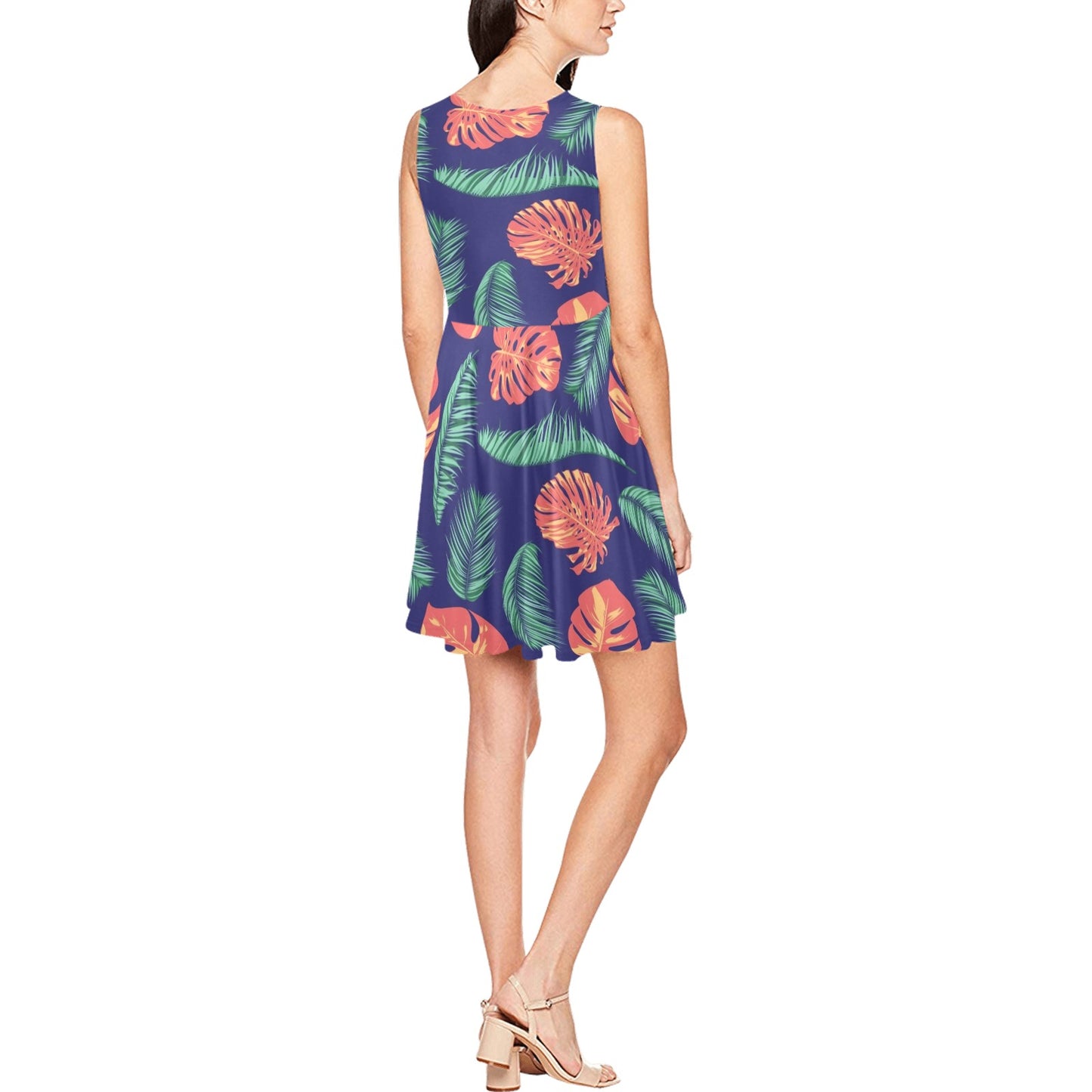 Palm Leaves Pattern Print Design PL011 Sleeveless Dress