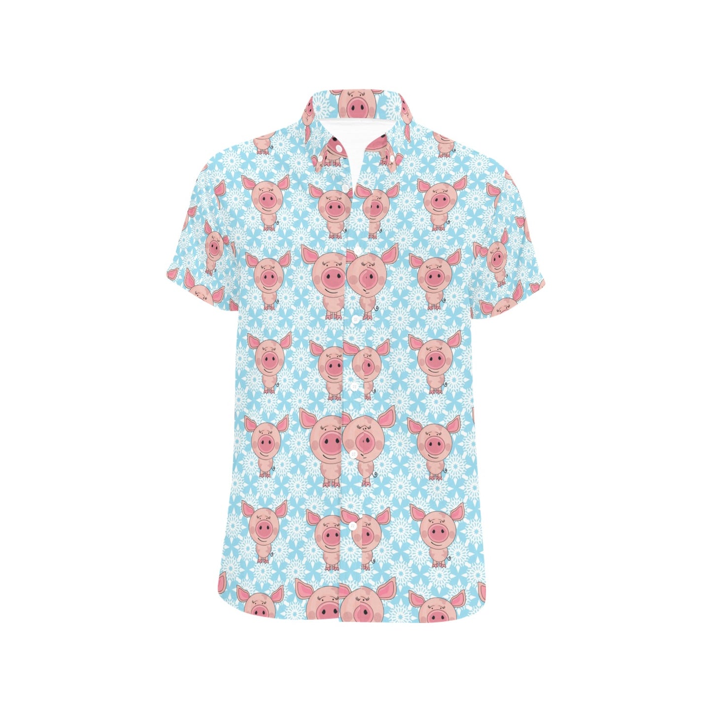 Pig Print Design LKS402 Men Short Sleeve Button Up Shirt