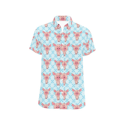 Pig Print Design LKS402 Men Short Sleeve Button Up Shirt