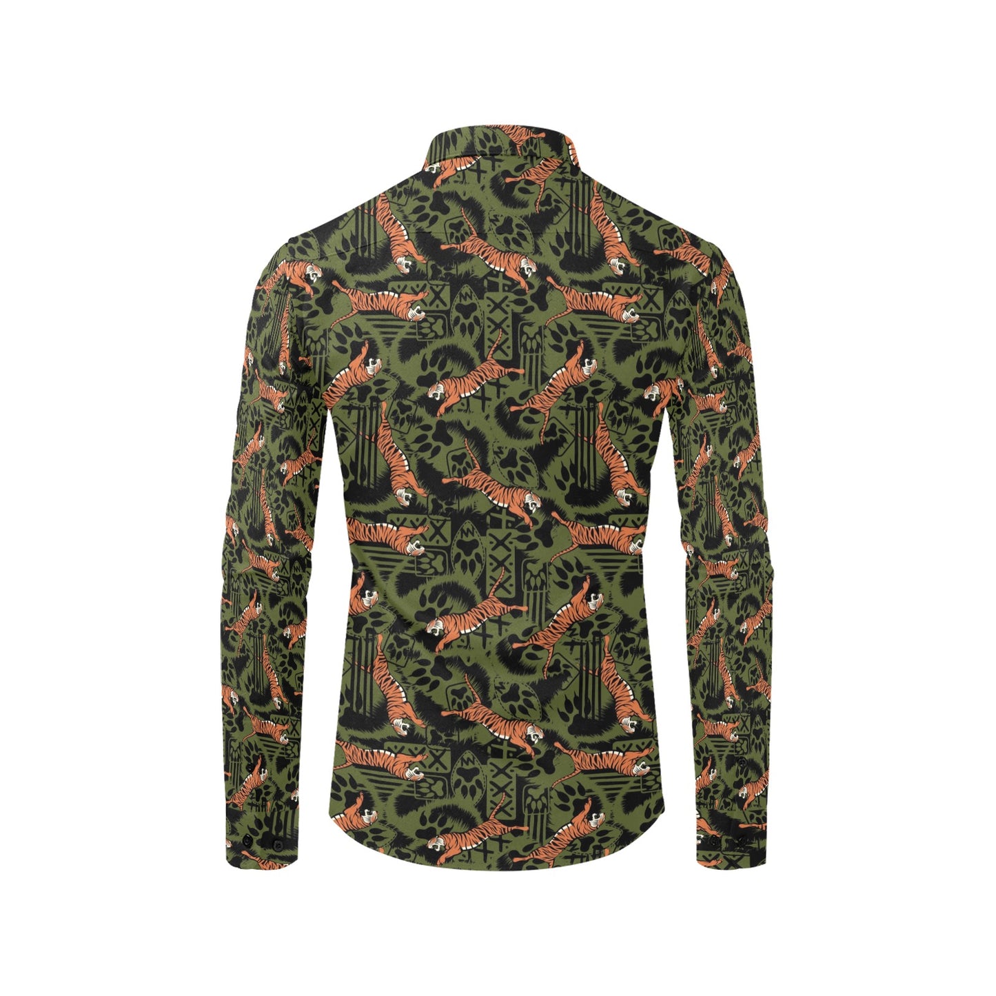 Tiger Pattern Print Design LKS303 Men's Long Sleeve Dress Shirt
