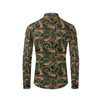 Tiger Pattern Print Design LKS303 Men's Long Sleeve Dress Shirt