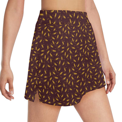 Agricultural Gold Wheat Print Pattern 17" Golf & Pickleball Skort with Pockets