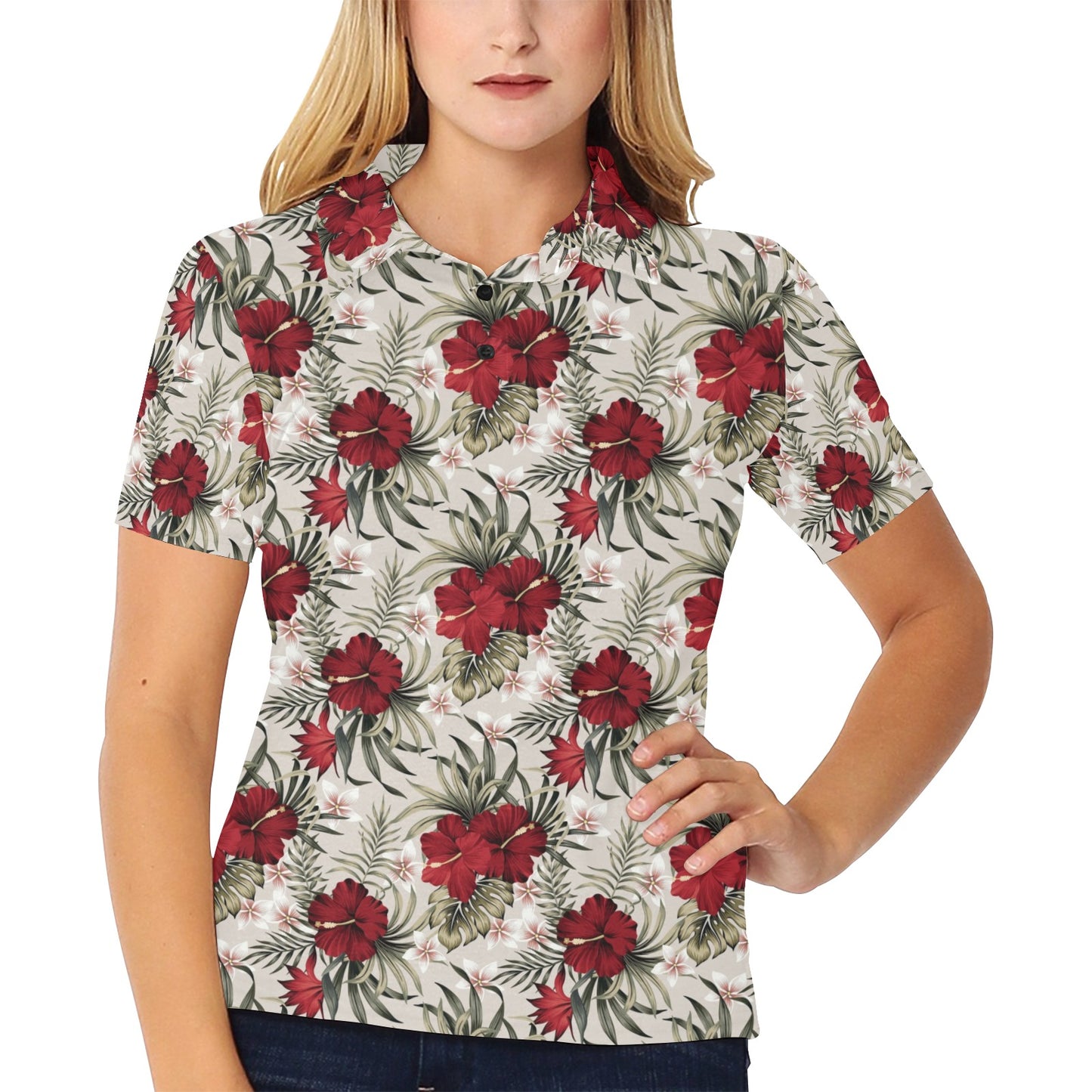 Hibiscus Print Design LKS3011 Women's Polo Shirt