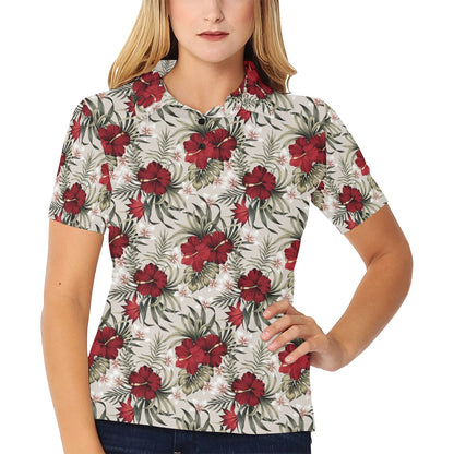 Hibiscus Print Design LKS3011 Women's Polo Shirt