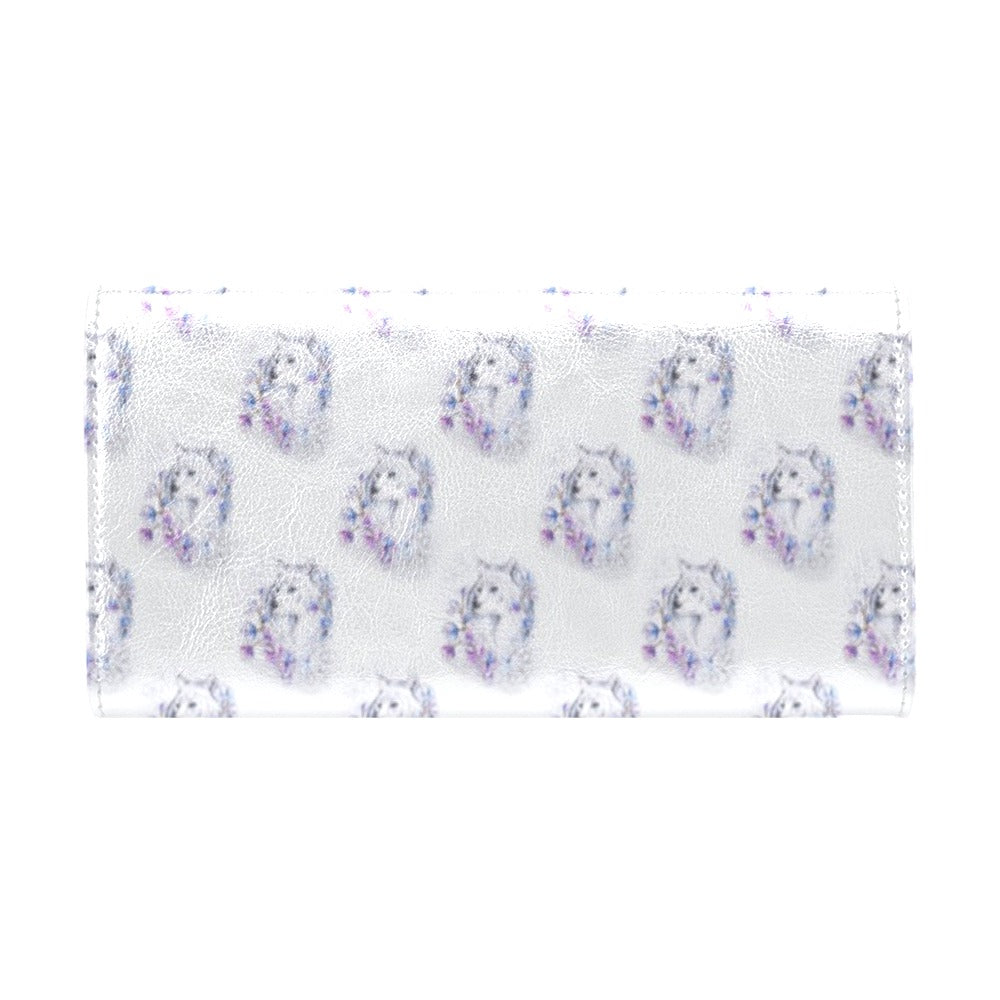 Wolf with Flower Print Design Women's Trifold Wallet