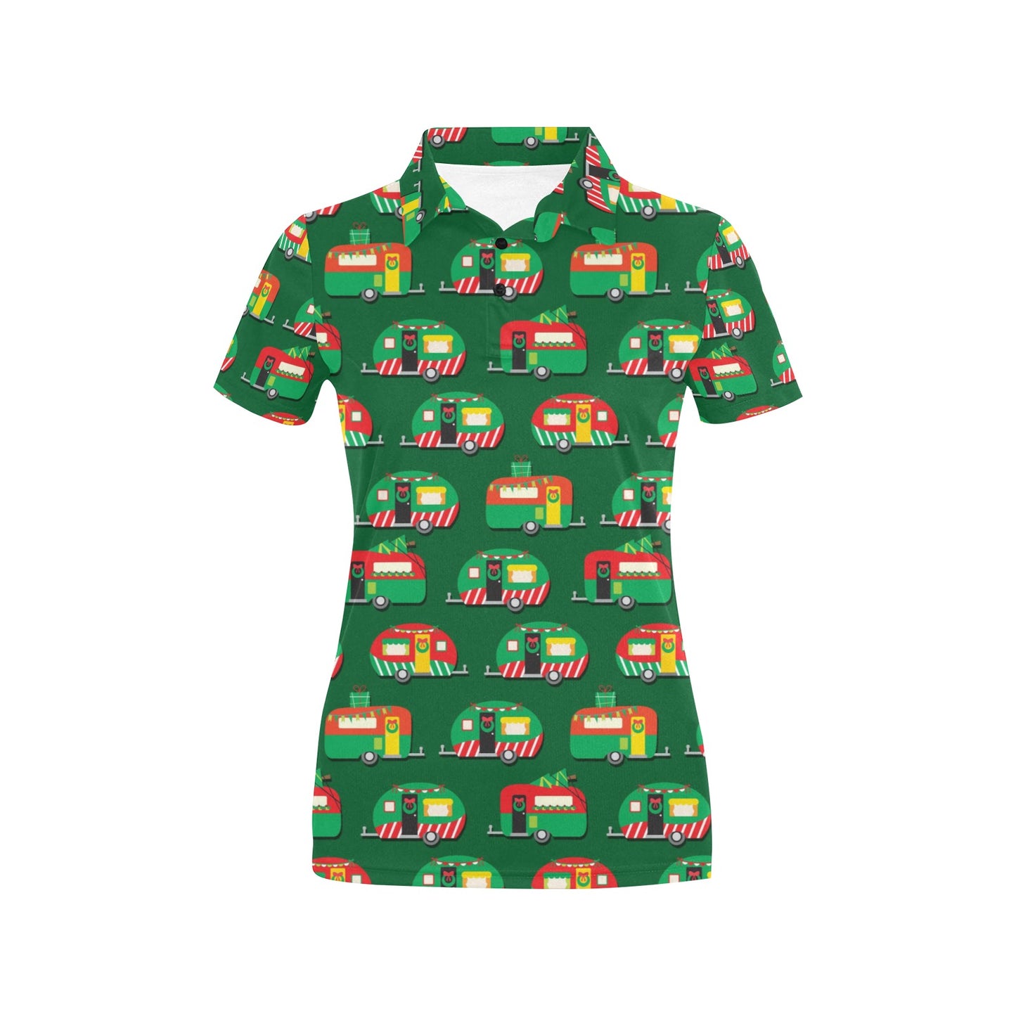 Camper Camping Christmas Themed Print Women's Polo Shirt
