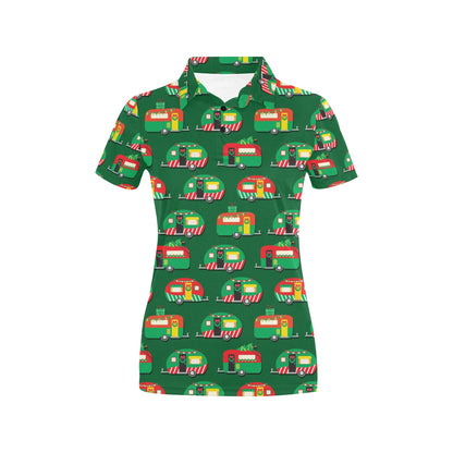 Camper Camping Christmas Themed Print Women's Polo Shirt